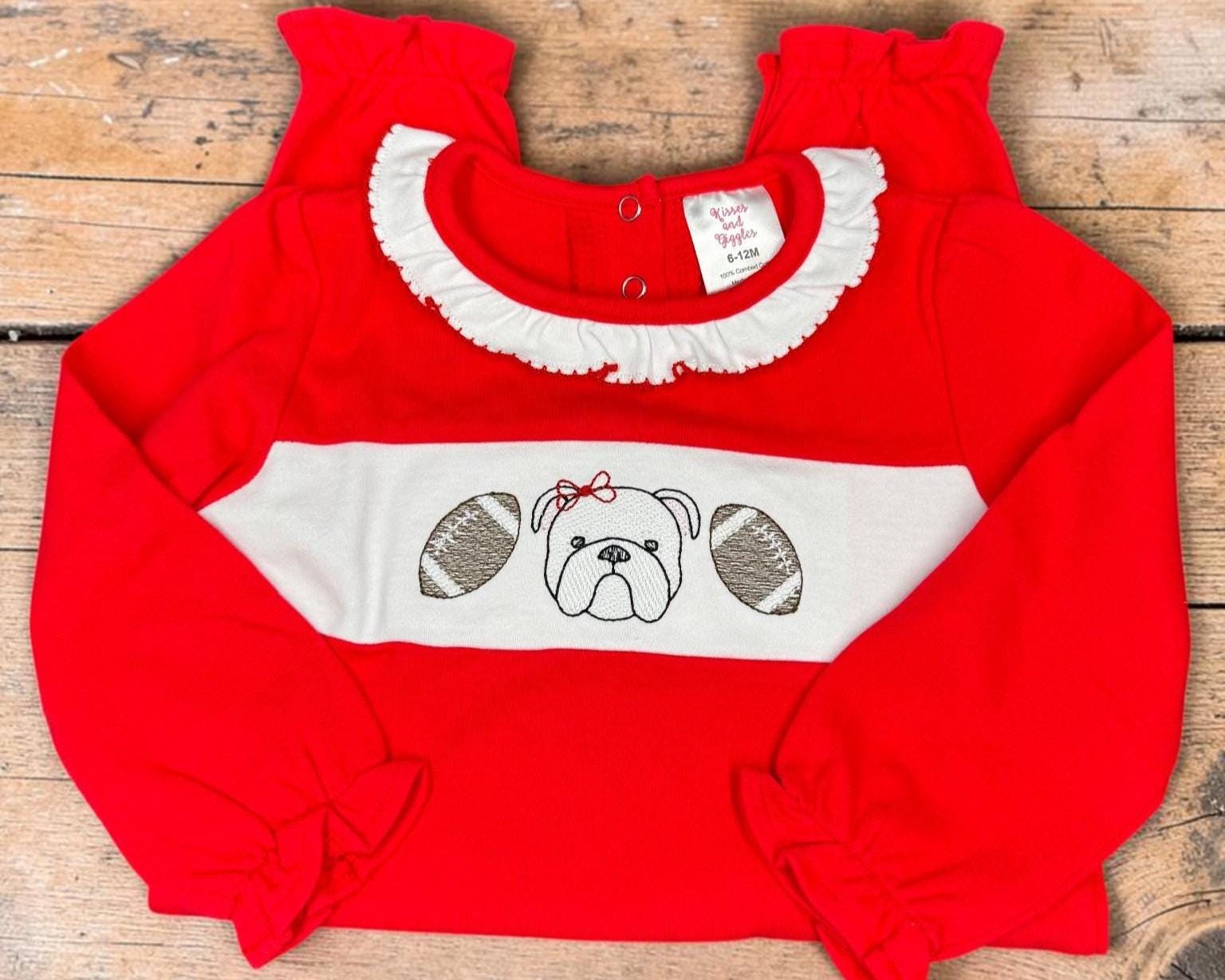 Bulldog Football Baby Romper | Embroidered Game Day Outfit | Baby Girl Gift