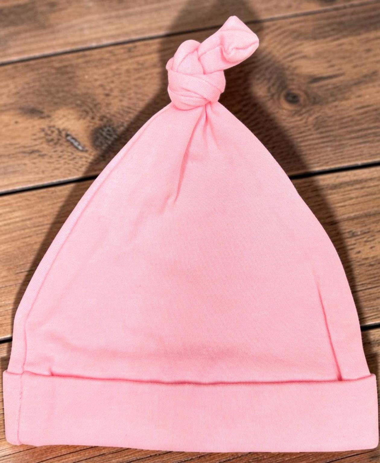 Personalized Newborn Knot Hat | Cotton Monogram Baby Beanie (White, Pink, Blue)