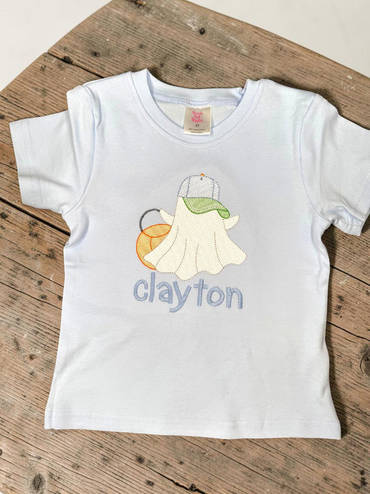 Personalized Boys Embroidered Ghost Halloween Shirt | Custom Name Trick or Treat Outfit