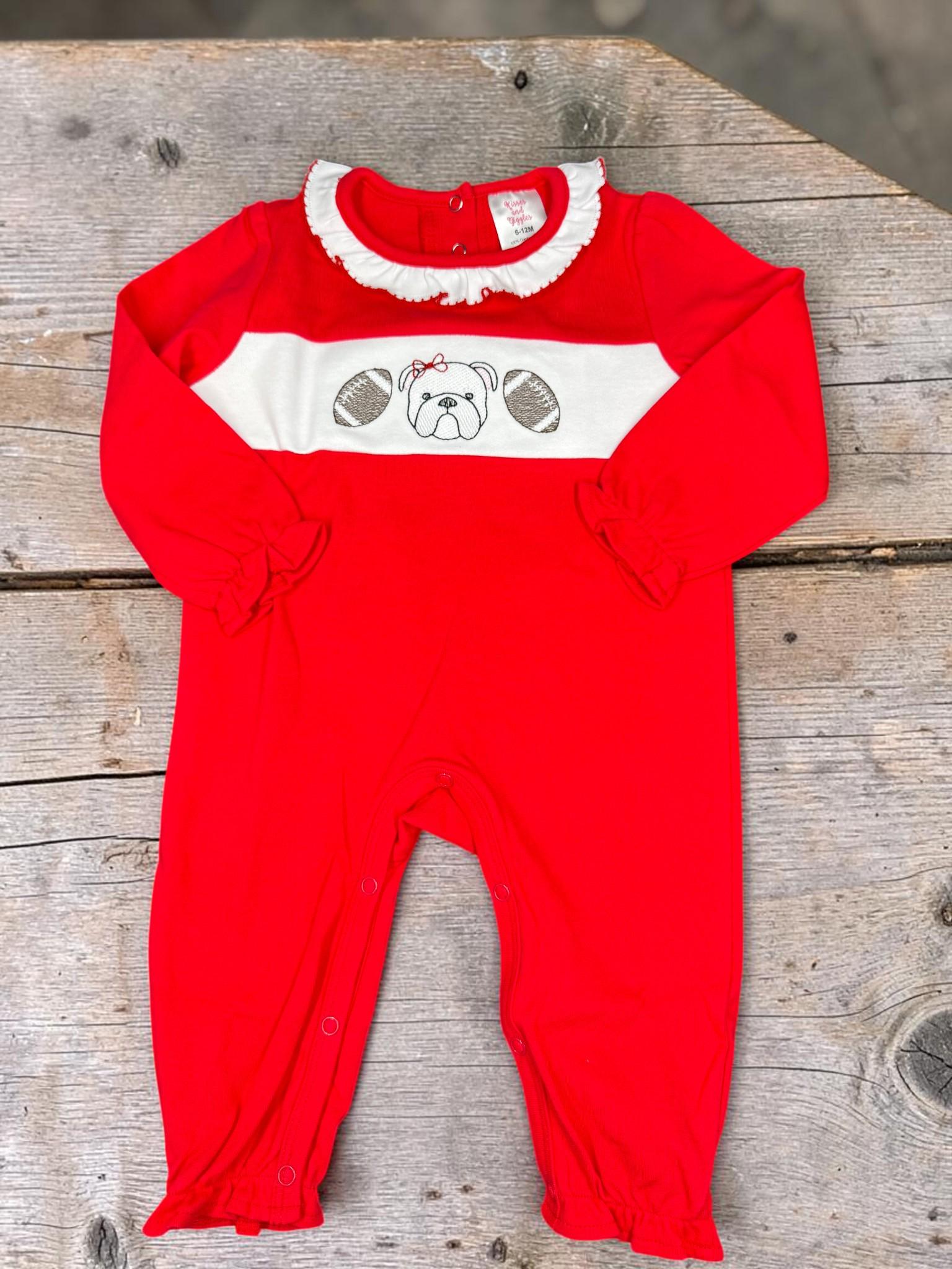 Bulldog Football Baby Romper | Embroidered Game Day Outfit | Baby Girl Gift