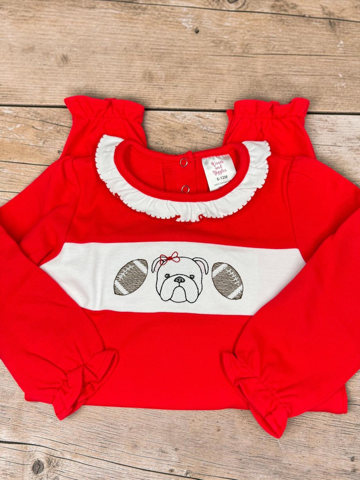 Bulldog Football Baby Romper | Embroidered Game Day Outfit | Baby Girl Gift