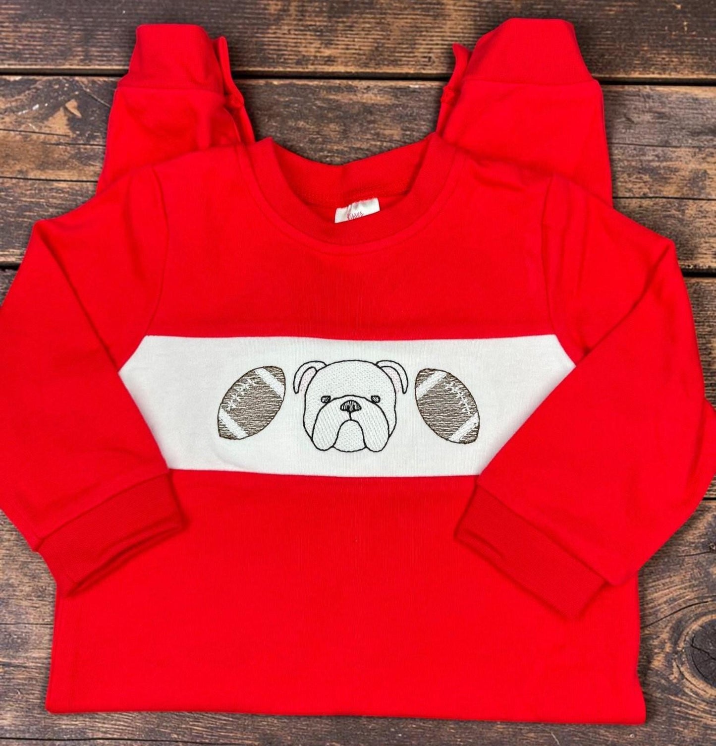 Embroidered Bulldog Football Romper | Red Game Day Baby Outfit