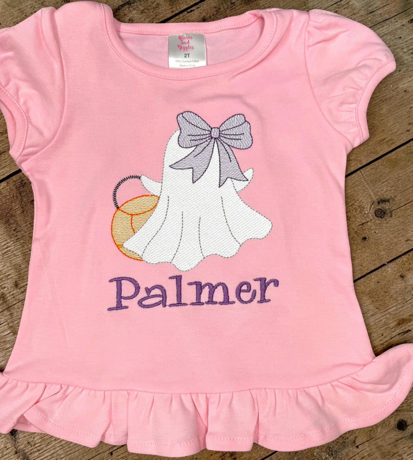 Personalized Girls Embroidered Ghost Halloween Shirt | Custom Name Trick or Treat Outfit