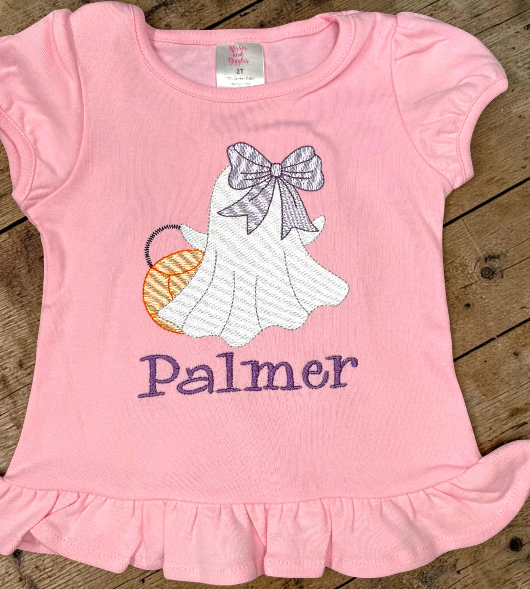 Personalized Girls Embroidered Ghost Halloween Shirt | Custom Name Trick or Treat Outfit