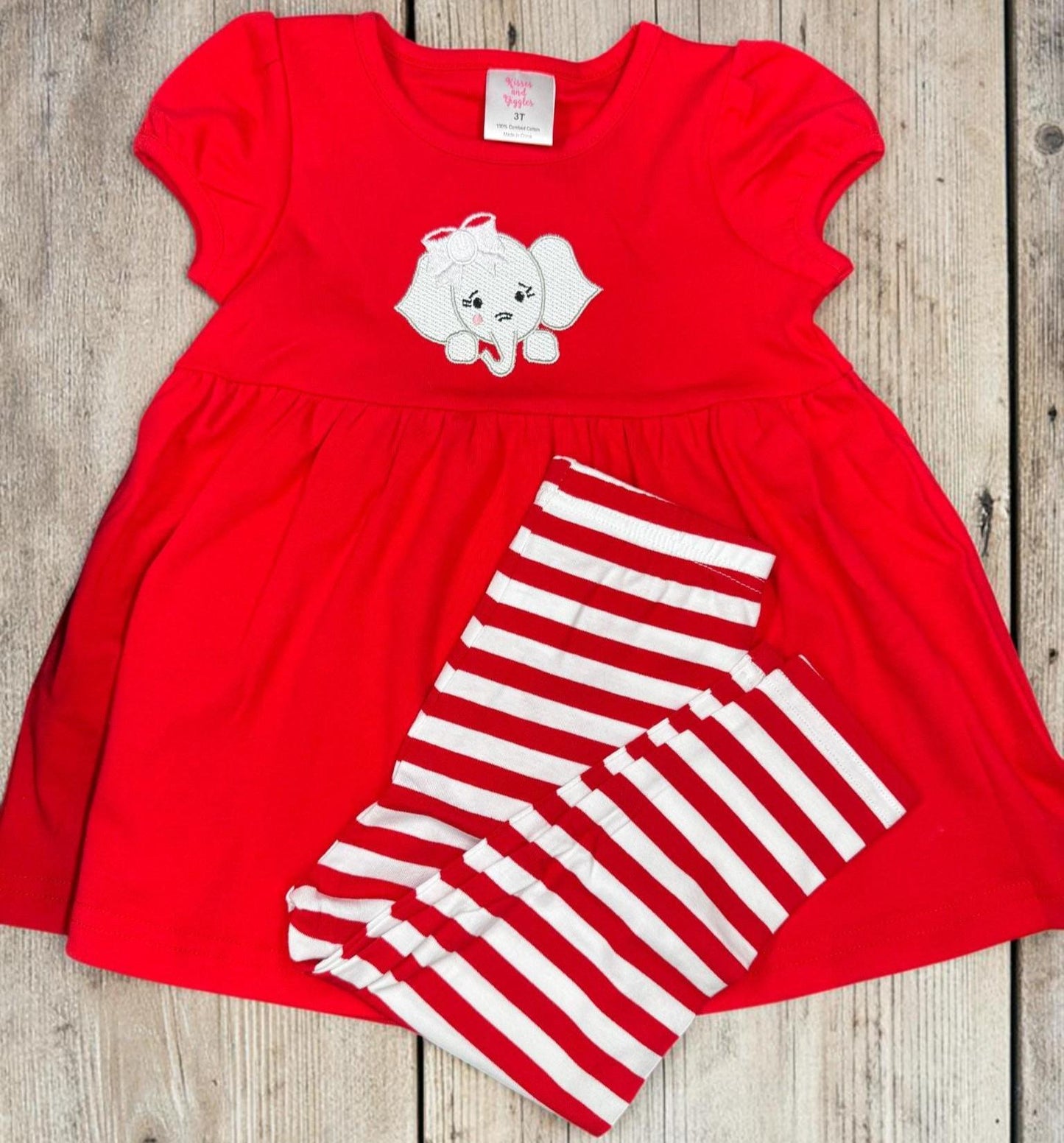 Girls Elephant Embroidered Tunic Dress | Red Cotton Game Day Outfit