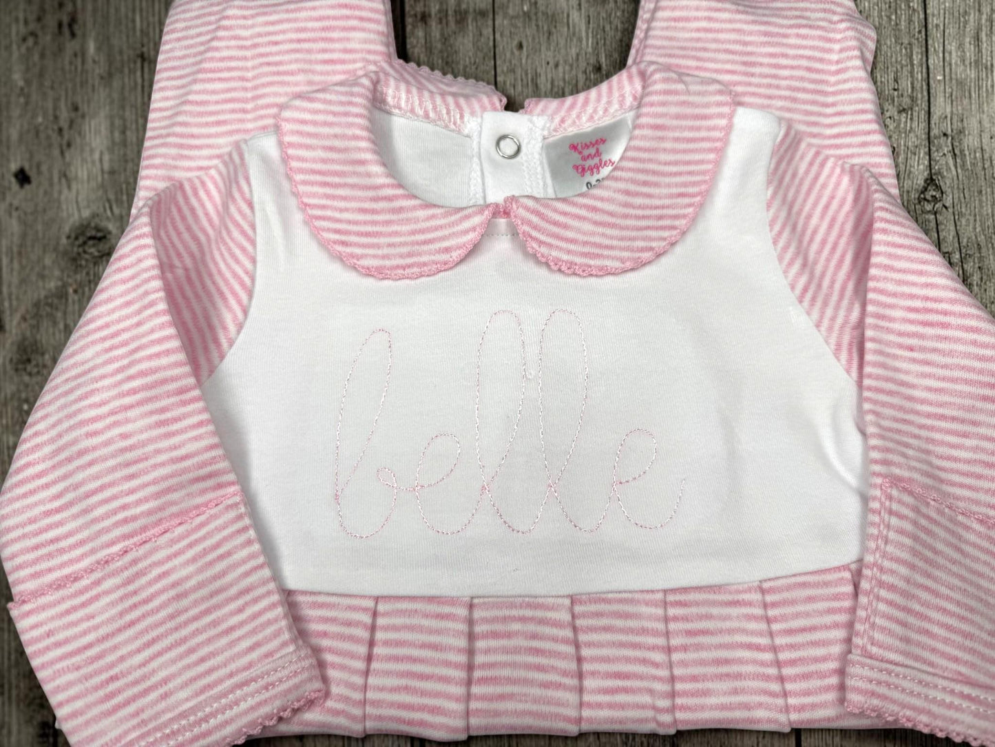 Personalized Baby Girl Footie Romper | Embroidered Name Pink Stripe Coming Home Outfit | Newborn Girl Baby Gift