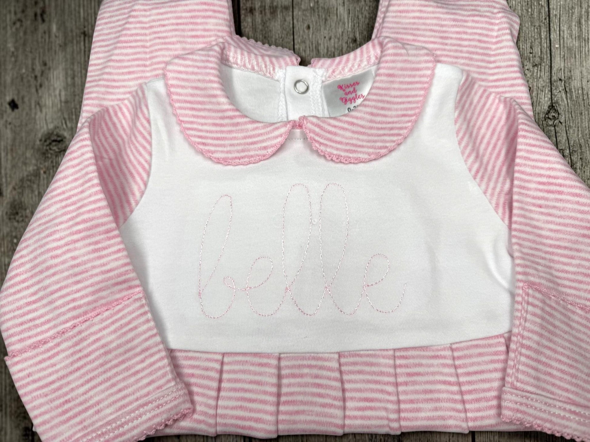 Personalized Baby Girl Footie Romper | Embroidered Name Pink Stripe Coming Home Outfit | Newborn Girl Baby Gift