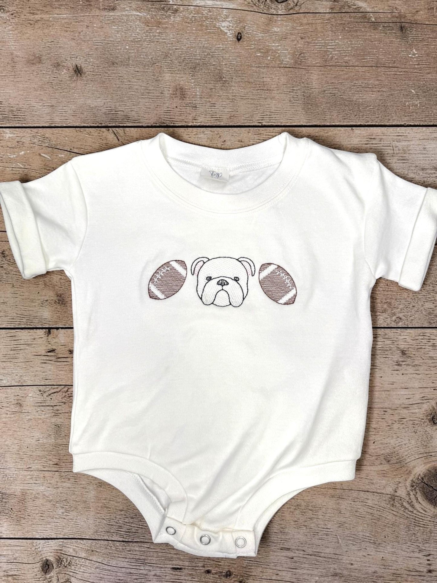 Bulldog Baby Outfit Gift Set: Embroidered Gameday Football Romper, Bib, Blanket