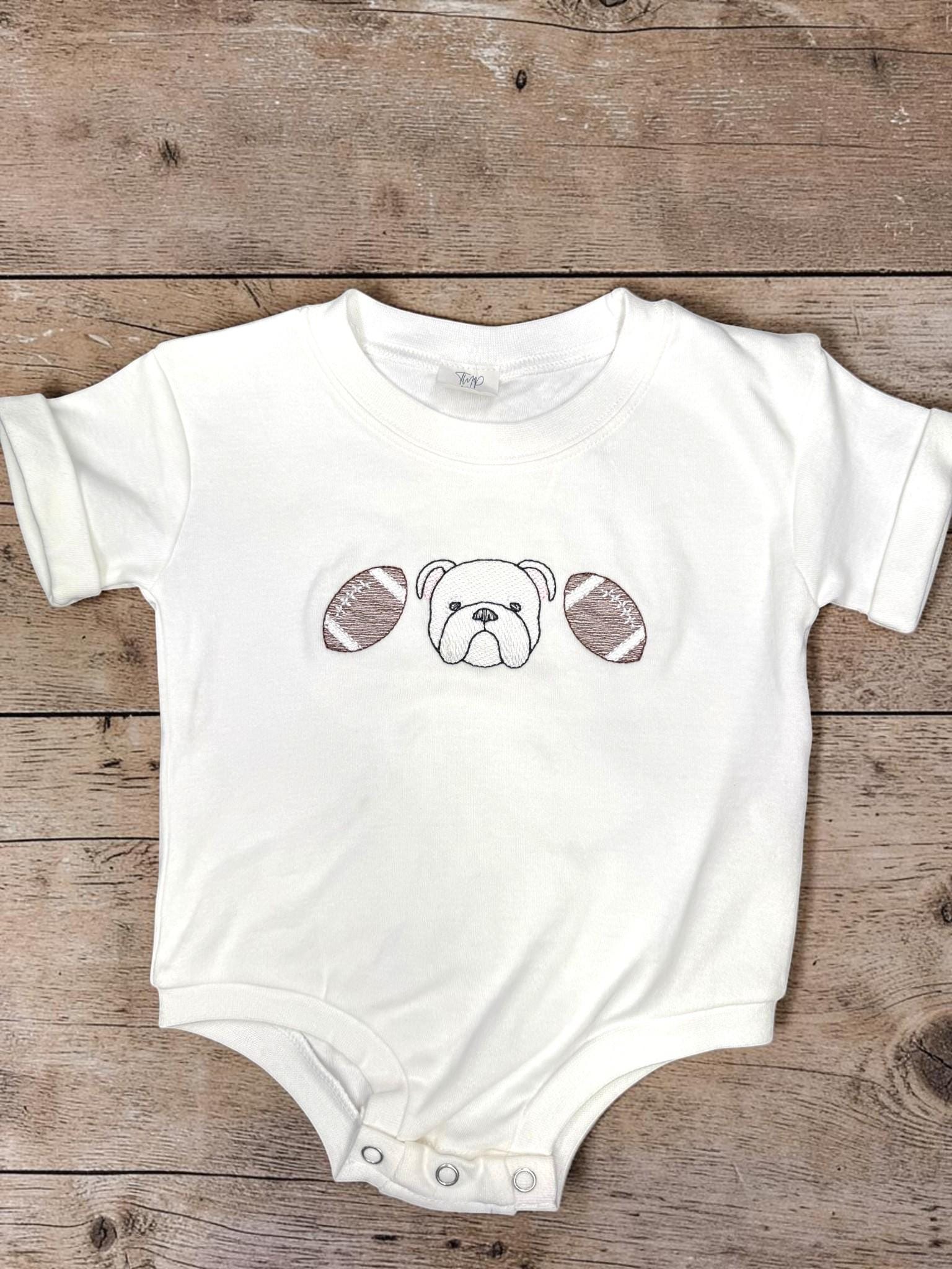 Bulldog Baby Outfit Gift Set: Embroidered Gameday Football Romper, Bib, Blanket
