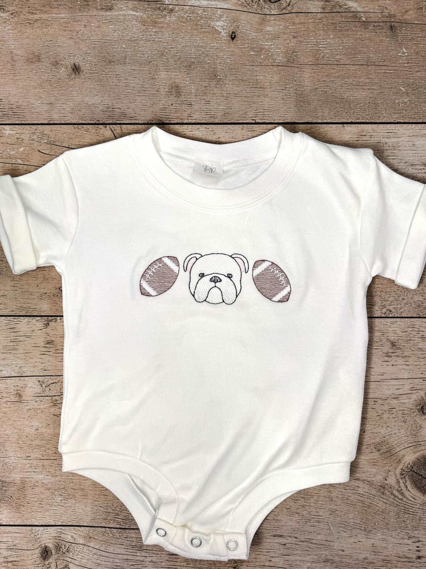 Bulldog Baby Outfit Gift Set: Embroidered Gameday Football Romper, Bib, Blanket