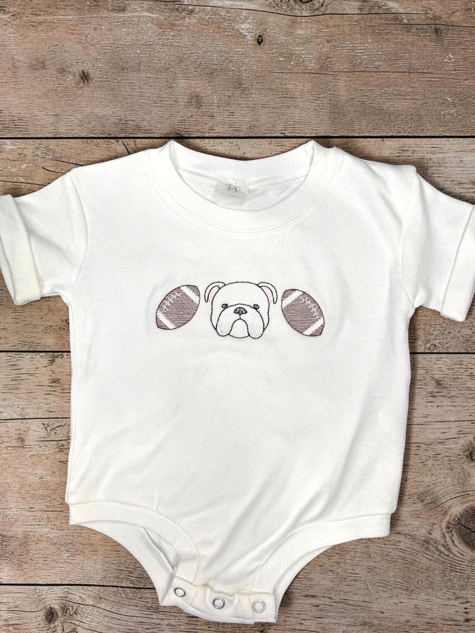 Bulldog Baby Outfit Gift Set: Embroidered Gameday Football Romper, Bib, Blanket