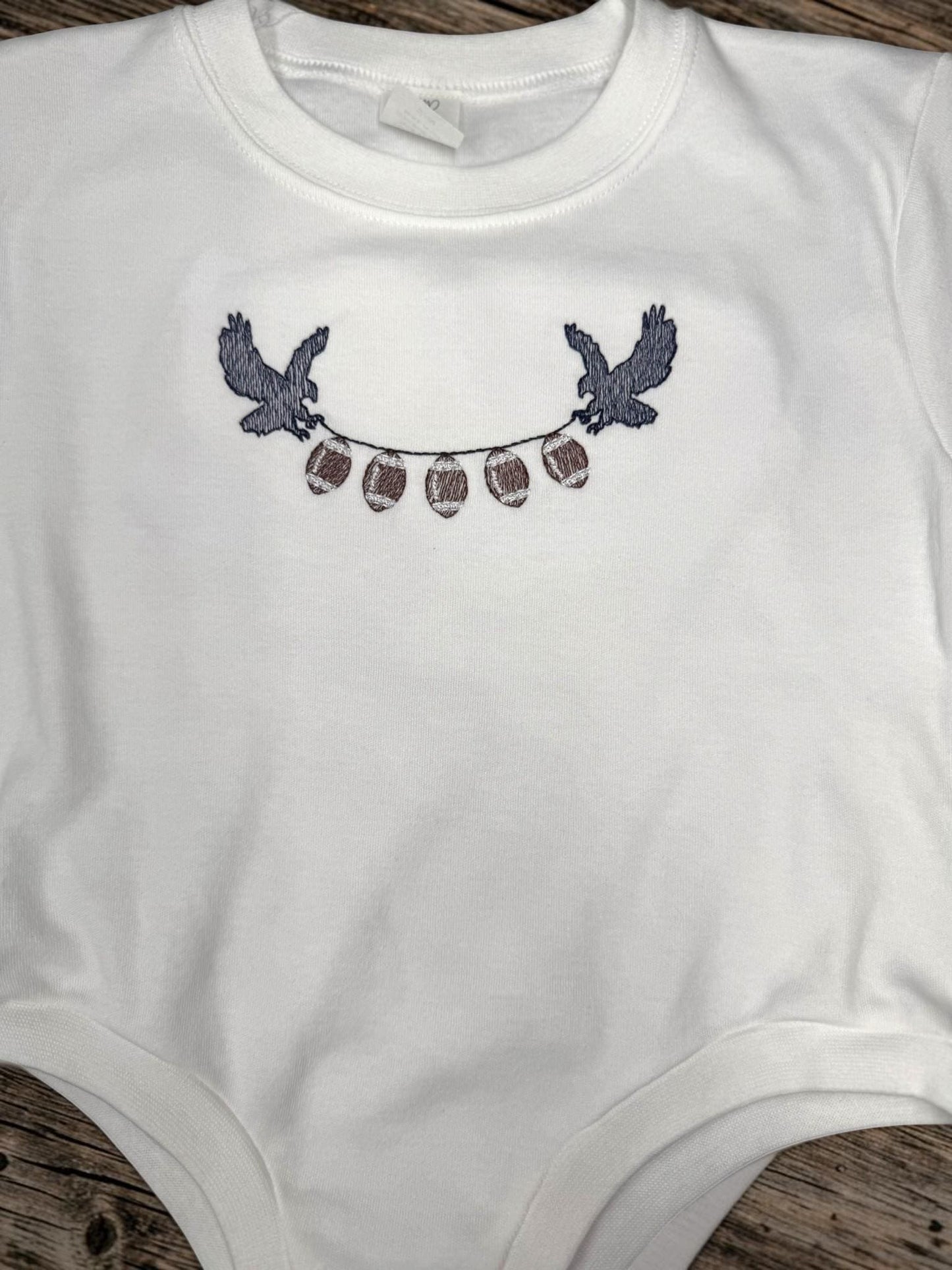 Embroidered Eagle Football Baby Bubble, Orange Blue Game Day Romper