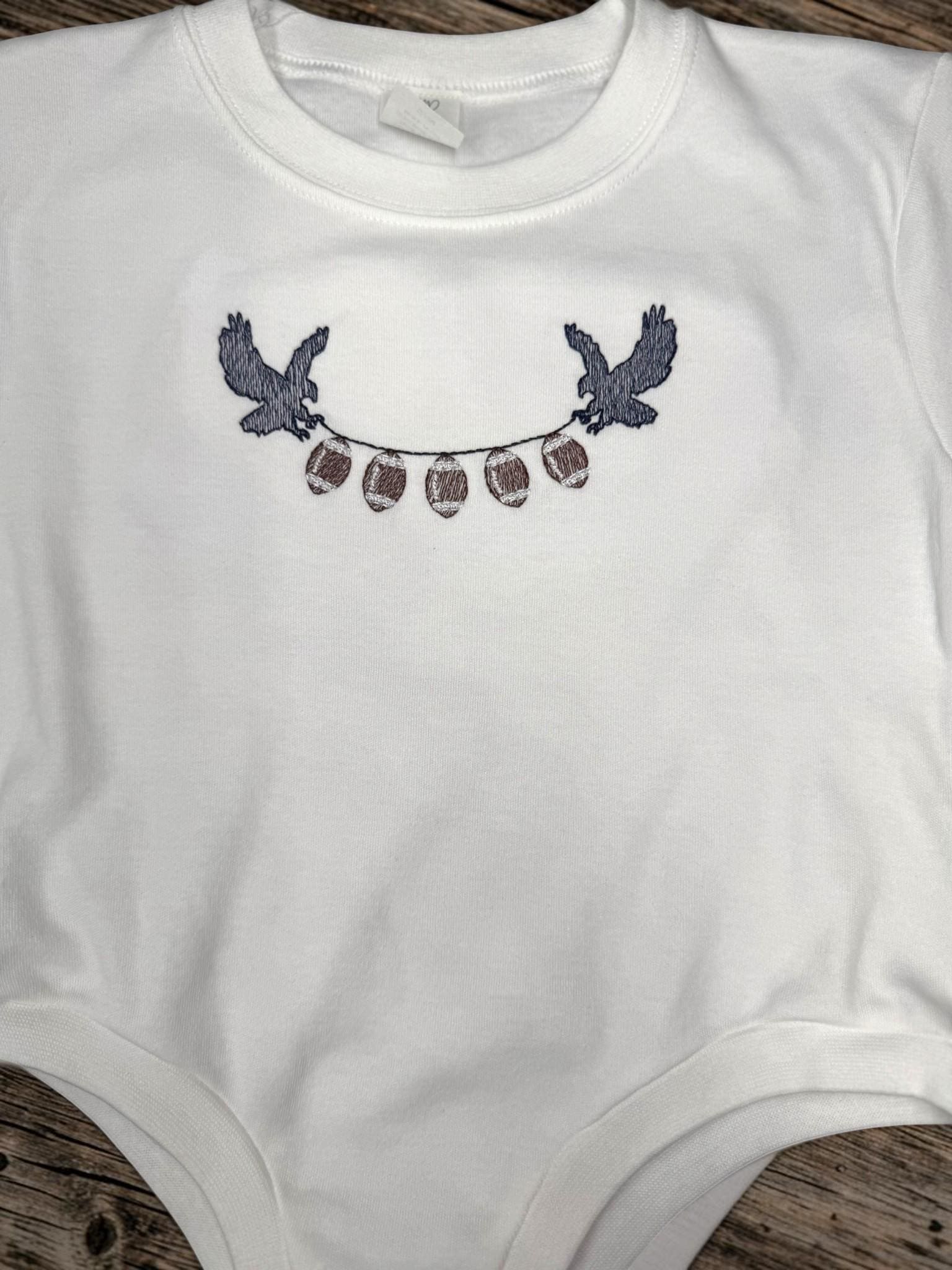 Embroidered Eagle Football Baby Bubble, Orange Blue Game Day Romper