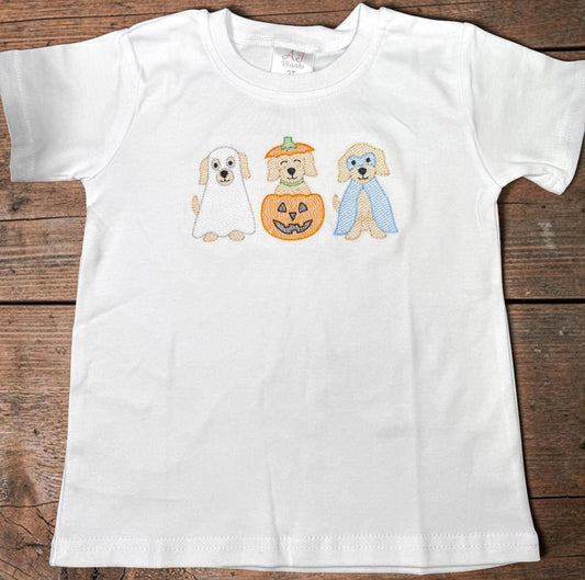 Boys Halloween Shirt, Embroidered Halloween Puppy Shirt, Pumpkin Ghost Dog Tee, Toddler Halloween Outfit, Fall Pumpkin Patch Shirt