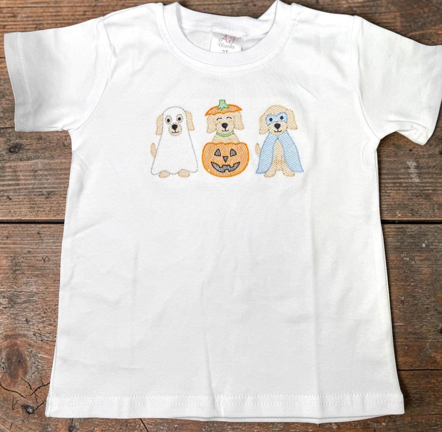 Boys Halloween Shirt, Embroidered Halloween Puppy Shirt, Pumpkin Ghost Dog Tee, Toddler Halloween Outfit, Fall Pumpkin Patch Shirt