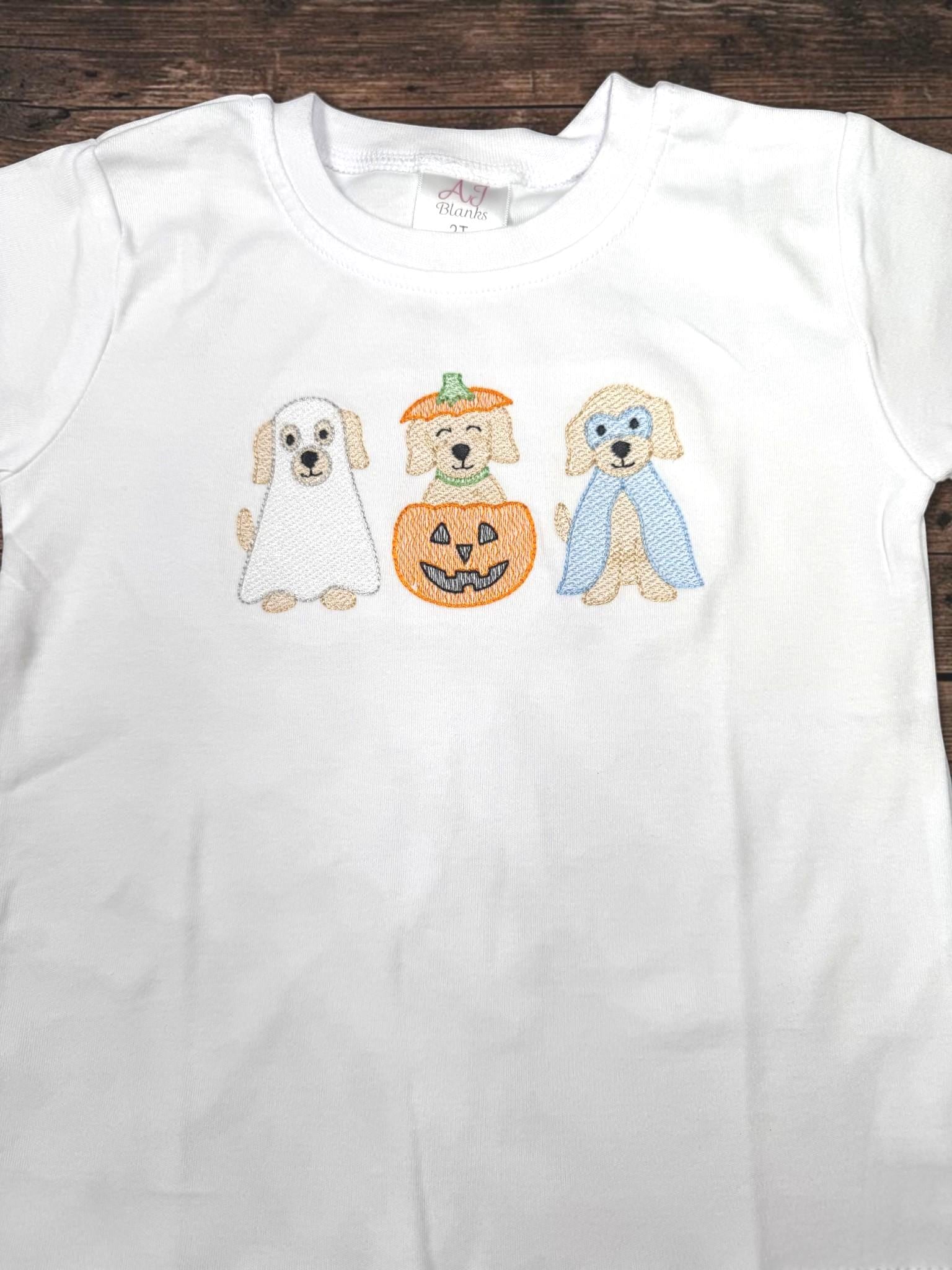 Boys Halloween Shirt, Embroidered Halloween Puppy Shirt, Pumpkin Ghost Dog Tee, Toddler Halloween Outfit, Fall Pumpkin Patch Shirt