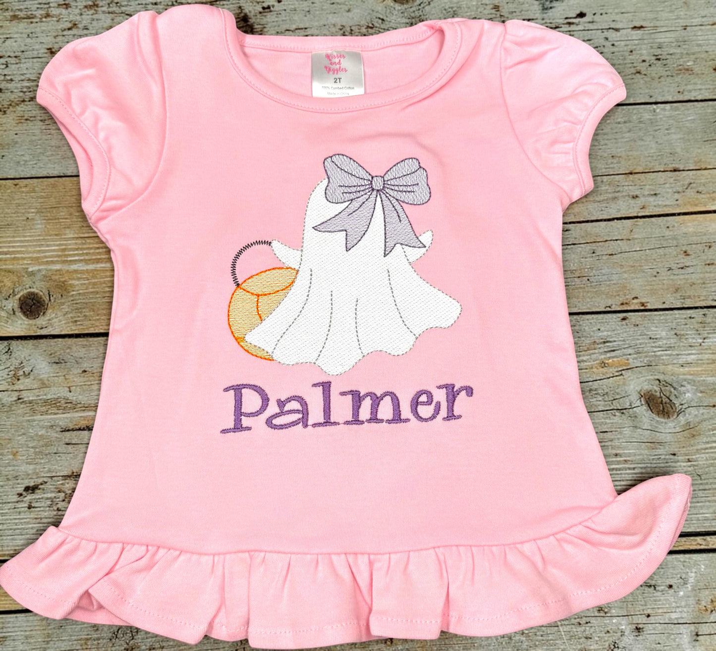 Personalized Girls Embroidered Ghost Halloween Shirt | Custom Name Trick or Treat Outfit