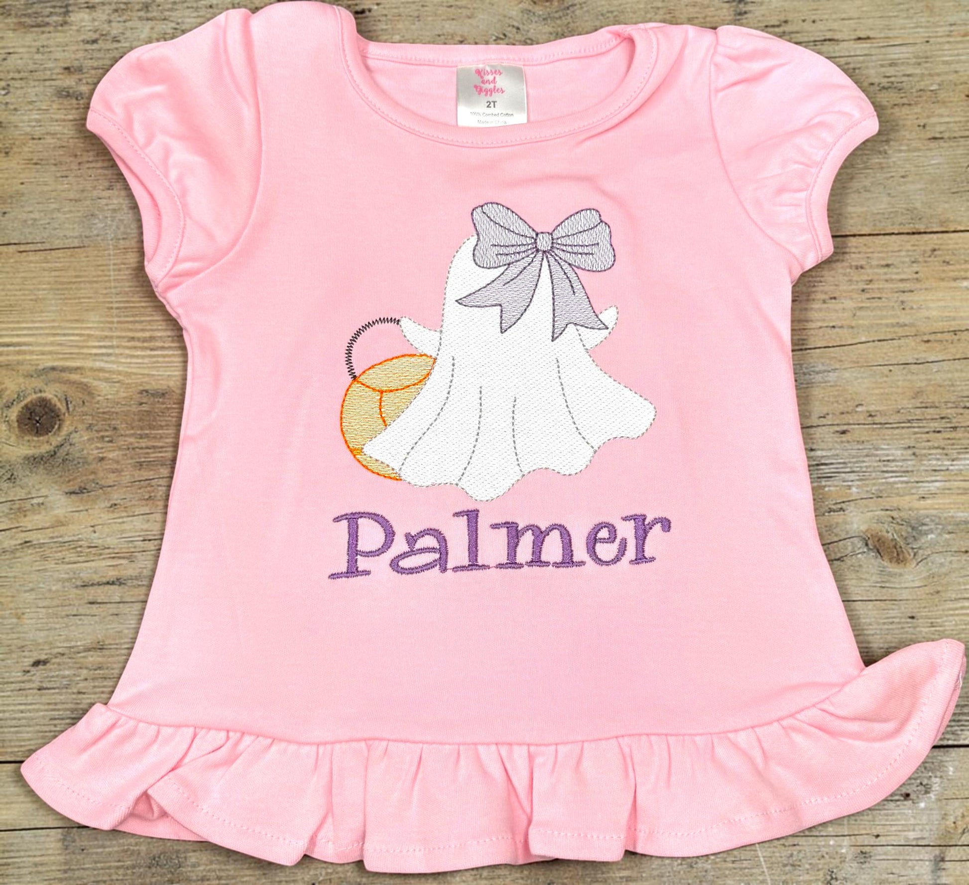 Personalized Girls Embroidered Ghost Halloween Shirt | Custom Name Trick or Treat Outfit