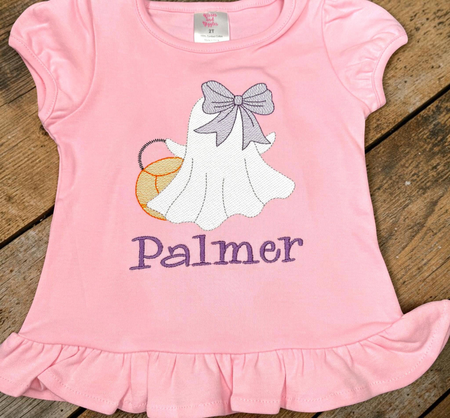 Personalized Girls Embroidered Ghost Halloween Shirt | Custom Name Trick or Treat Outfit