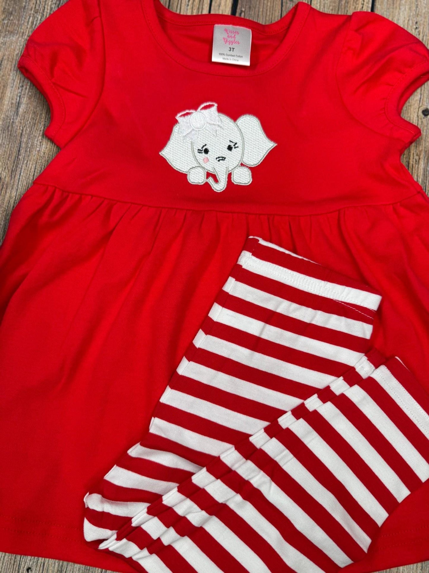 Girls Elephant Embroidered Tunic Dress | Red Cotton Game Day Outfit