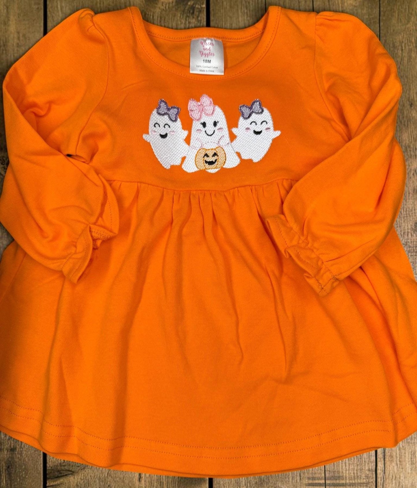 Girls Halloween Ghost Dress | Orange Embroidered Tunic | Toddler Halloween Outfit | Pumpkin Patch