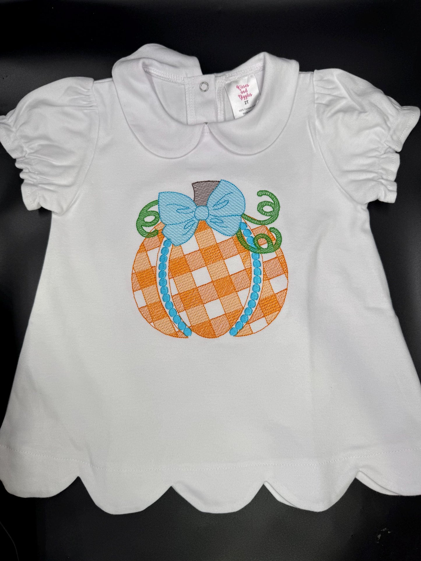 Girls Fall Pumpkin Shirt, Embroidered Gingham Pumpkin Top, Blue Bow Pumpkin Shirt, Toddler Fall Outfit, Girls Thanksgiving Shirt