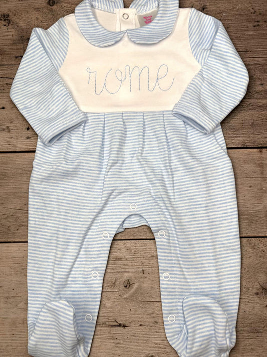 Personalized Baby Boy Footie Romper | Blue Stripe Coming Home Outfit