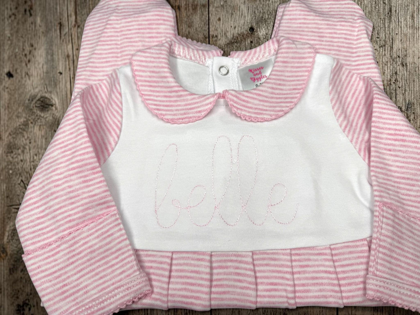 Personalized Baby Girl Footie Romper | Embroidered Name Pink Stripe Coming Home Outfit | Newborn Girl Baby Gift