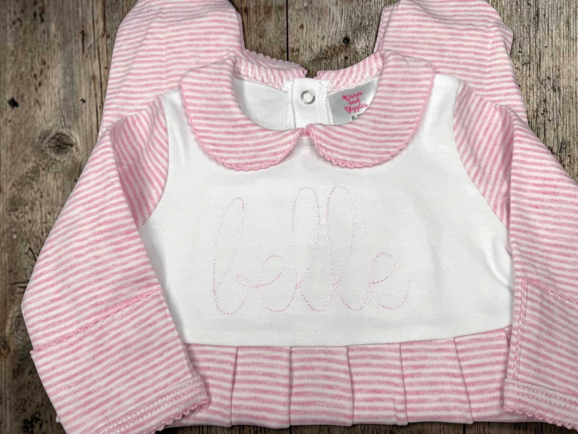 Personalized Baby Girl Footie Romper | Embroidered Name Pink Stripe Coming Home Outfit | Newborn Girl Baby Gift