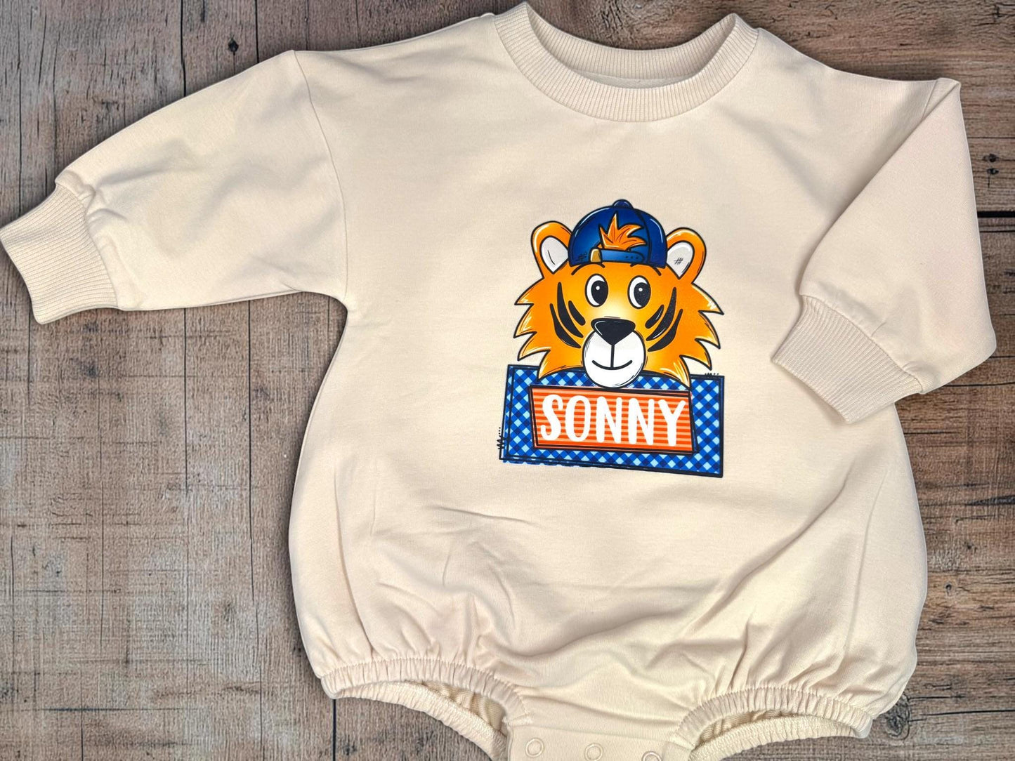 Personalized Tiger Baby Romper, Orange Blue Game Day Baby Outfit, Team Spirit Football Baby Boy Outfit, Personalized Tiger Gift