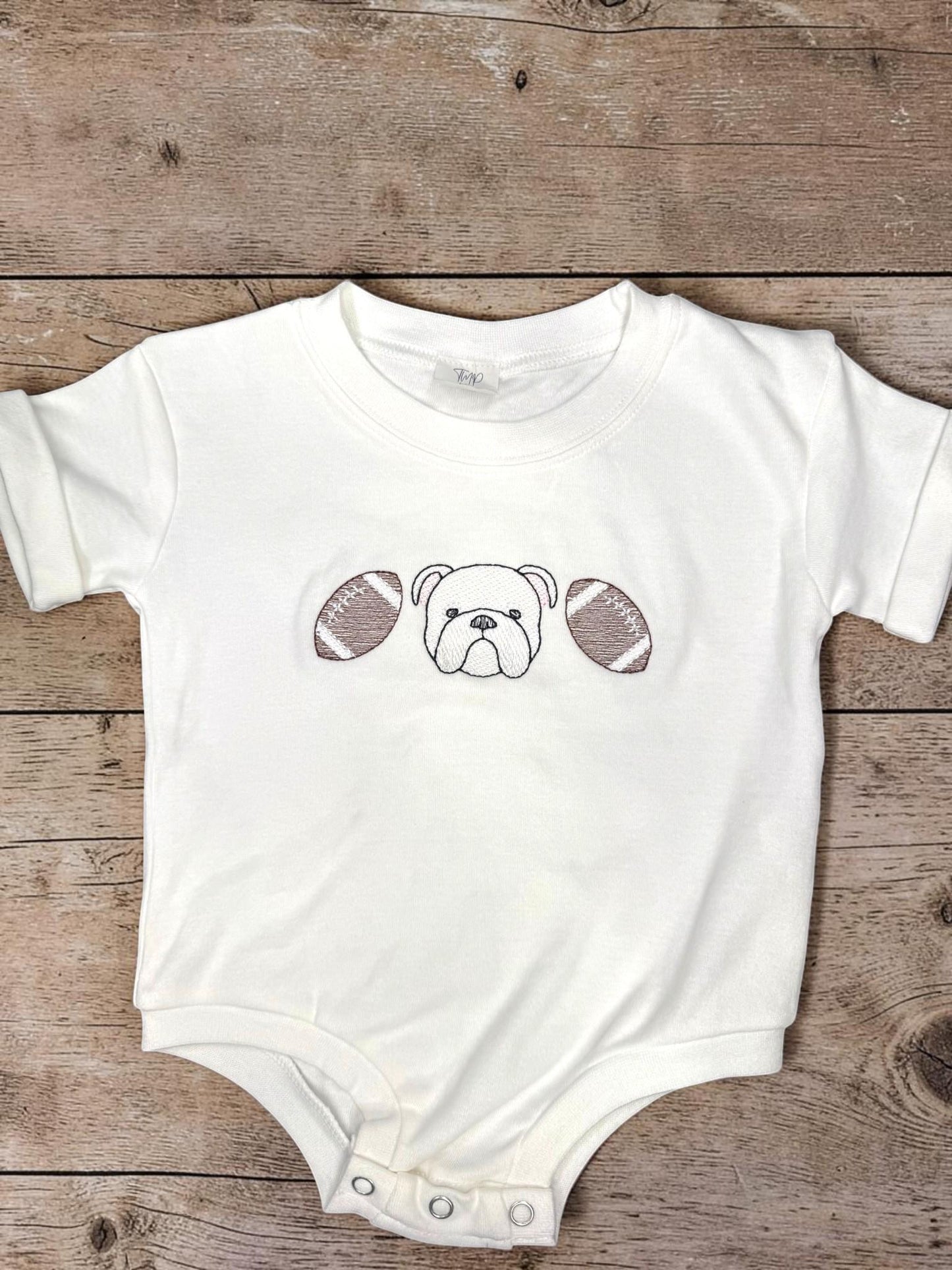 Bulldog Baby Outfit Gift Set: Embroidered Gameday Football Romper, Bib, Blanket