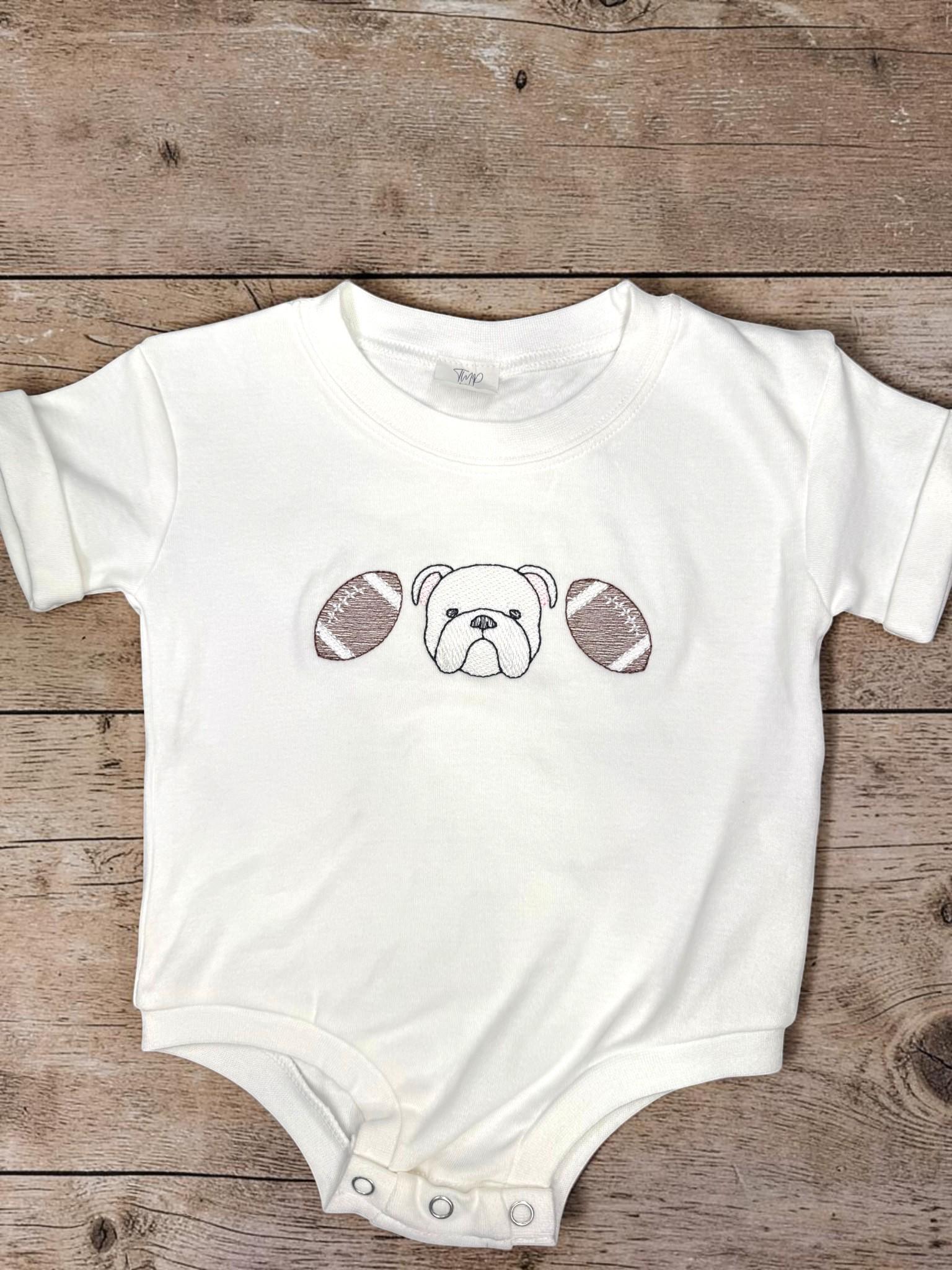 Bulldog Baby Outfit Gift Set: Embroidered Gameday Football Romper, Bib, Blanket