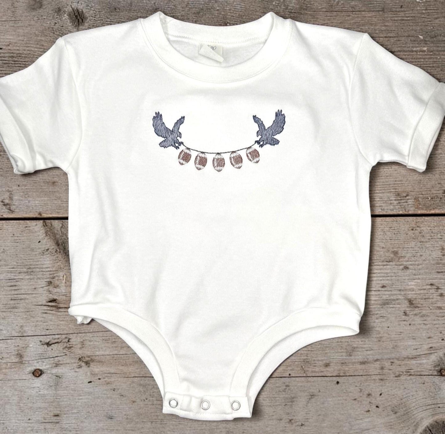 Embroidered Eagle Football Baby Bubble, Orange Blue Game Day Romper