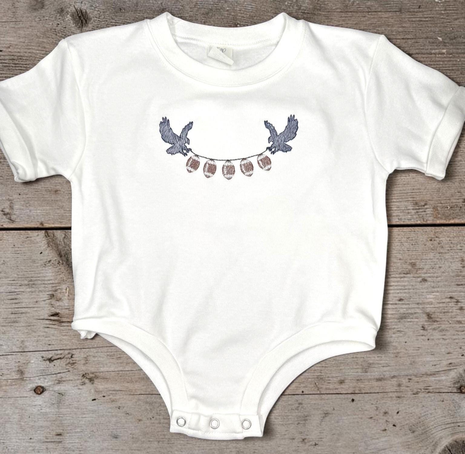Embroidered Eagle Football Baby Bubble, Orange Blue Game Day Romper