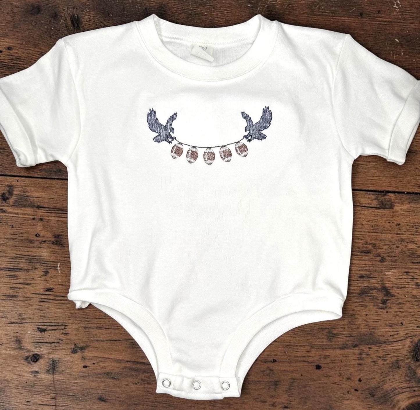 Embroidered Eagle Football Baby Bubble, Orange Blue Game Day Romper