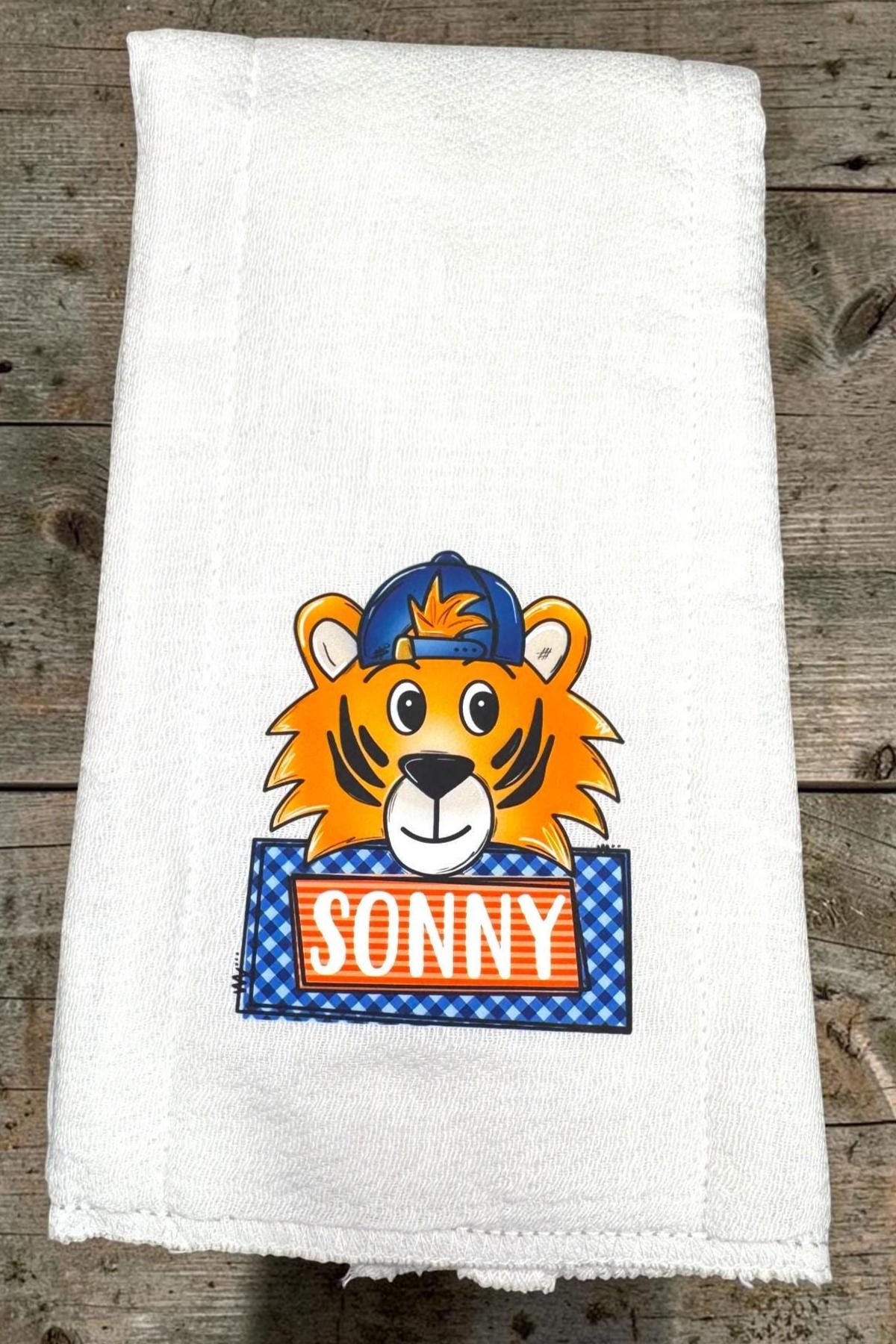 Personalized Tiger Baby Gift Set, Orange Blue Game Day Baby Blanket, Bib, Burp Cloth, Team Spirit Newborn Gift