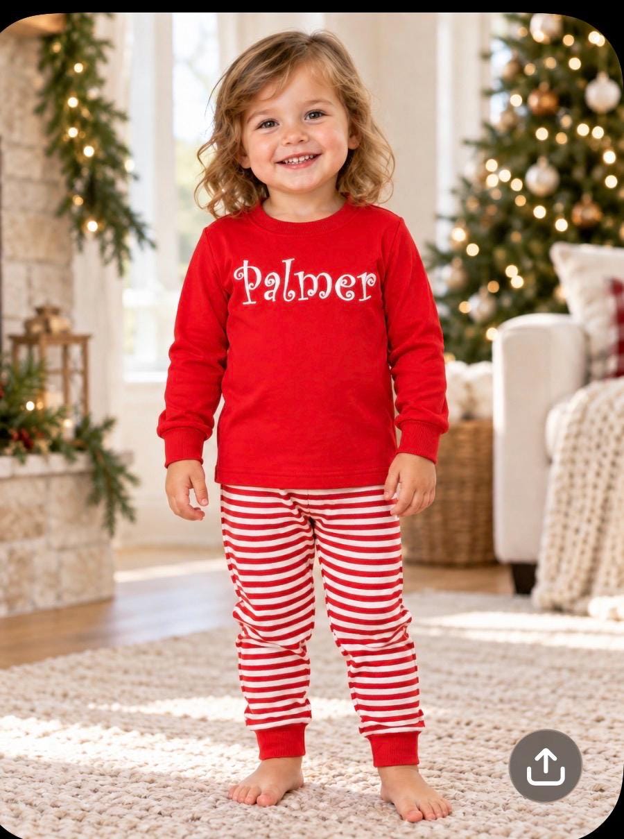 Personalized Kids Christmas Loungewear, Embroidered Holiday Outfit