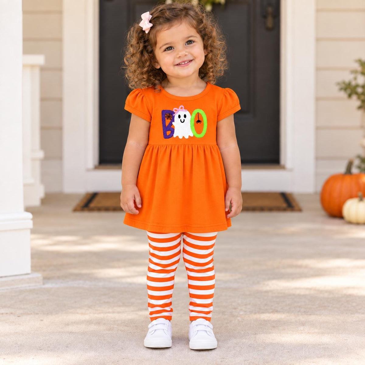 Girls Embroidered Ghost BOO Tunic: Halloween Outfit, Pumpkin Patch