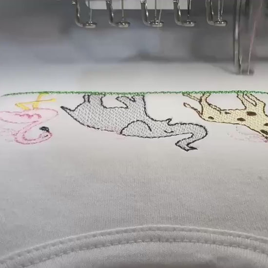 Personalized Safari Animals Ruffle Shirt for Girls | Embroidered Giraffe Elephant Flamingo Top