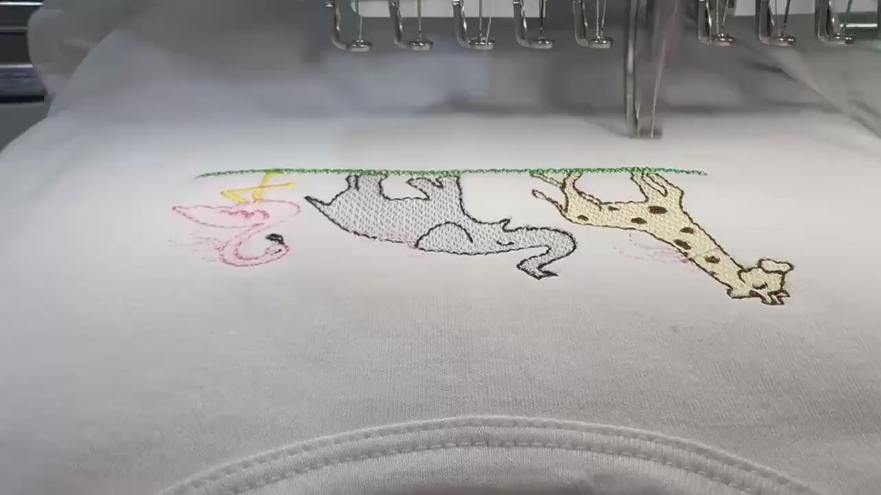 Personalized Safari Animals Ruffle Shirt for Girls | Embroidered Giraffe Elephant Flamingo Top