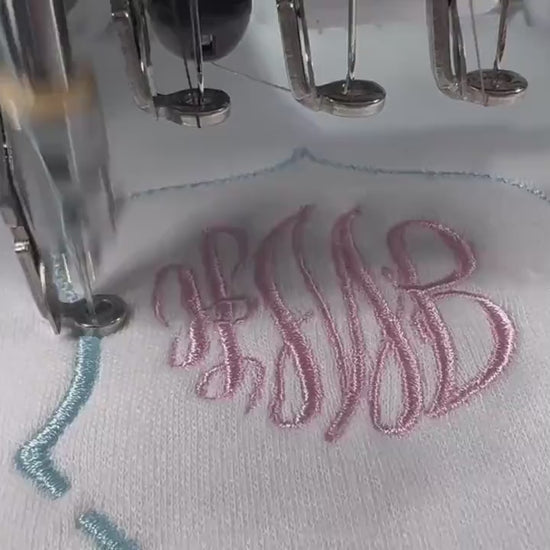 Personalized Newborn Footie: Floral Monogram, White Cotton Knit