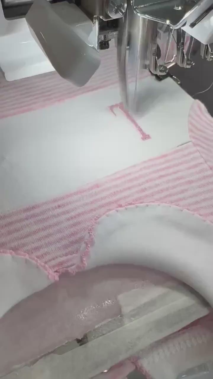 Embroidered Baby Sister Footie, Pink Stripe Knit Romper