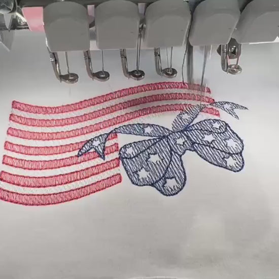 Girls Angel Sleeve Shirt | Embroidered American Flag Bow Top, Red White Blue